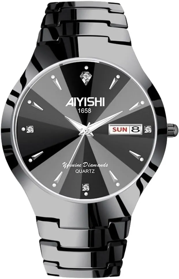 Analog Dress Stainless Steel extract reradiate Man Watch Luminous Black Watches for Men with Date Luxury Diamond Waterproof Mens Wristwatch 