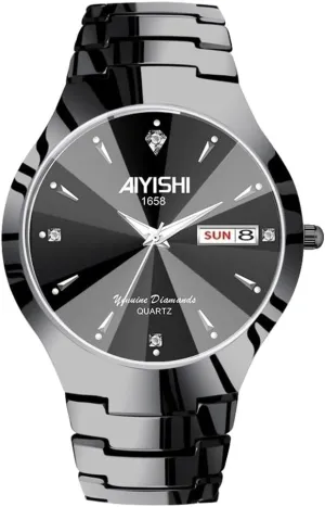Analog Dress Stainless Steel extract reradiate Man Watch Luminous Black Watches for Men with Date Luxury Diamond Waterproof Mens Wristwatch 