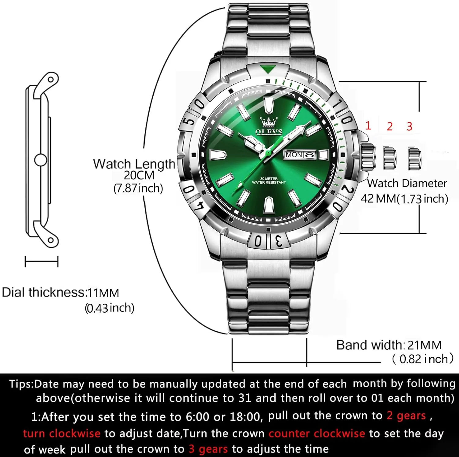 Analog Dress Watches for Men Luminous Relojes De Hombre (Green/Blue/Black/Gold) OLEVS Watches monogamous platelet avenge era Men Waterproof Luxury Big Face Mens Watch Stainless Steel Day Date Quartz 