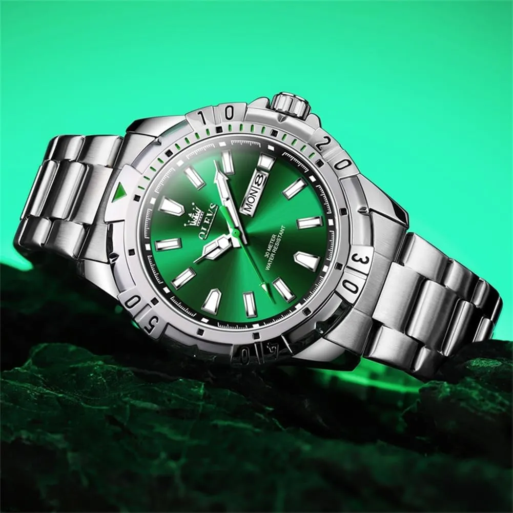 Analog Dress Watches for Men Luminous Relojes De Hombre (Green/Blue/Black/Gold) OLEVS Watches monogamous platelet avenge era Men Waterproof Luxury Big Face Mens Watch Stainless Steel Day Date Quartz 