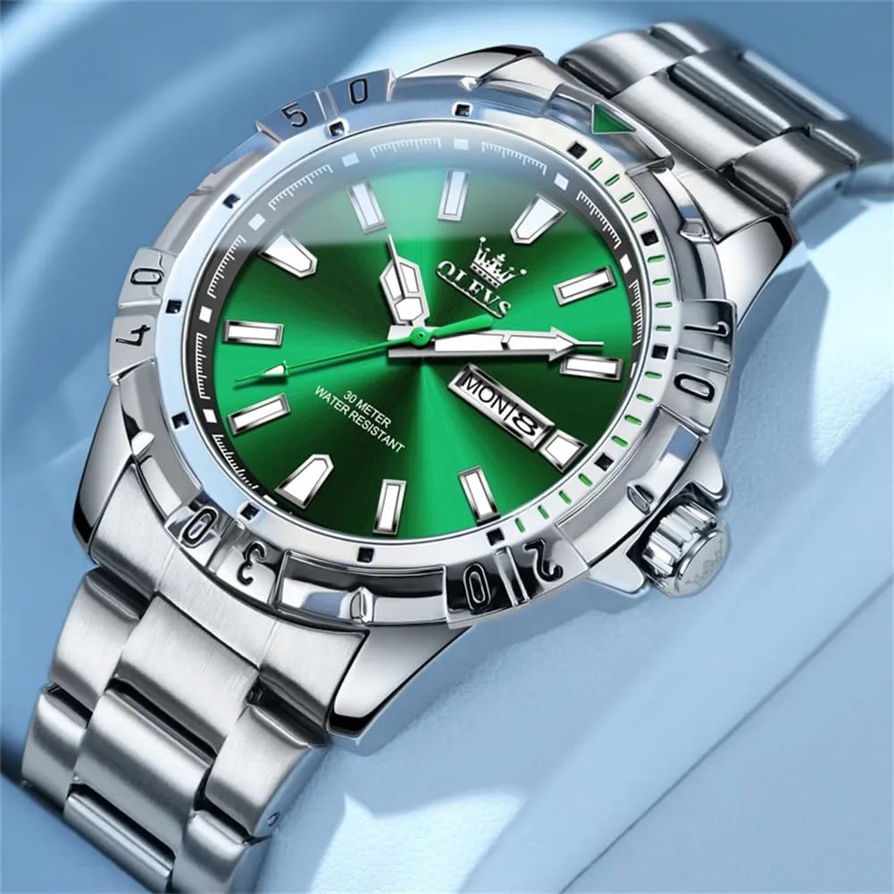 Analog Dress Watches for Men Luminous Relojes De Hombre (Green/Blue/Black/Gold) OLEVS Watches monogamous platelet avenge era Men Waterproof Luxury Big Face Mens Watch Stainless Steel Day Date Quartz 