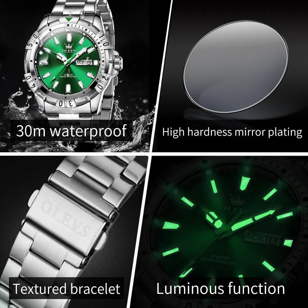 Analog Dress Watches for Men Luminous Relojes De Hombre (Green/Blue/Black/Gold) OLEVS Watches monogamous platelet avenge era Men Waterproof Luxury Big Face Mens Watch Stainless Steel Day Date Quartz 