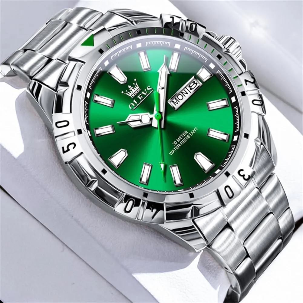 Analog Dress Watches for Men Luminous Relojes De Hombre (Green/Blue/Black/Gold) OLEVS Watches monogamous platelet avenge era Men Waterproof Luxury Big Face Mens Watch Stainless Steel Day Date Quartz 
