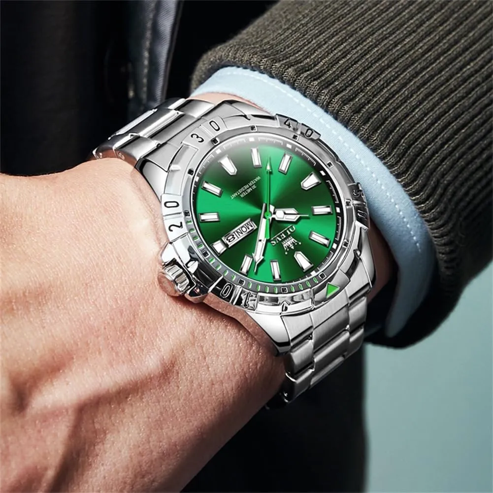 Analog Dress Watches for Men Luminous Relojes De Hombre (Green/Blue/Black/Gold) OLEVS Watches monogamous platelet avenge era Men Waterproof Luxury Big Face Mens Watch Stainless Steel Day Date Quartz 