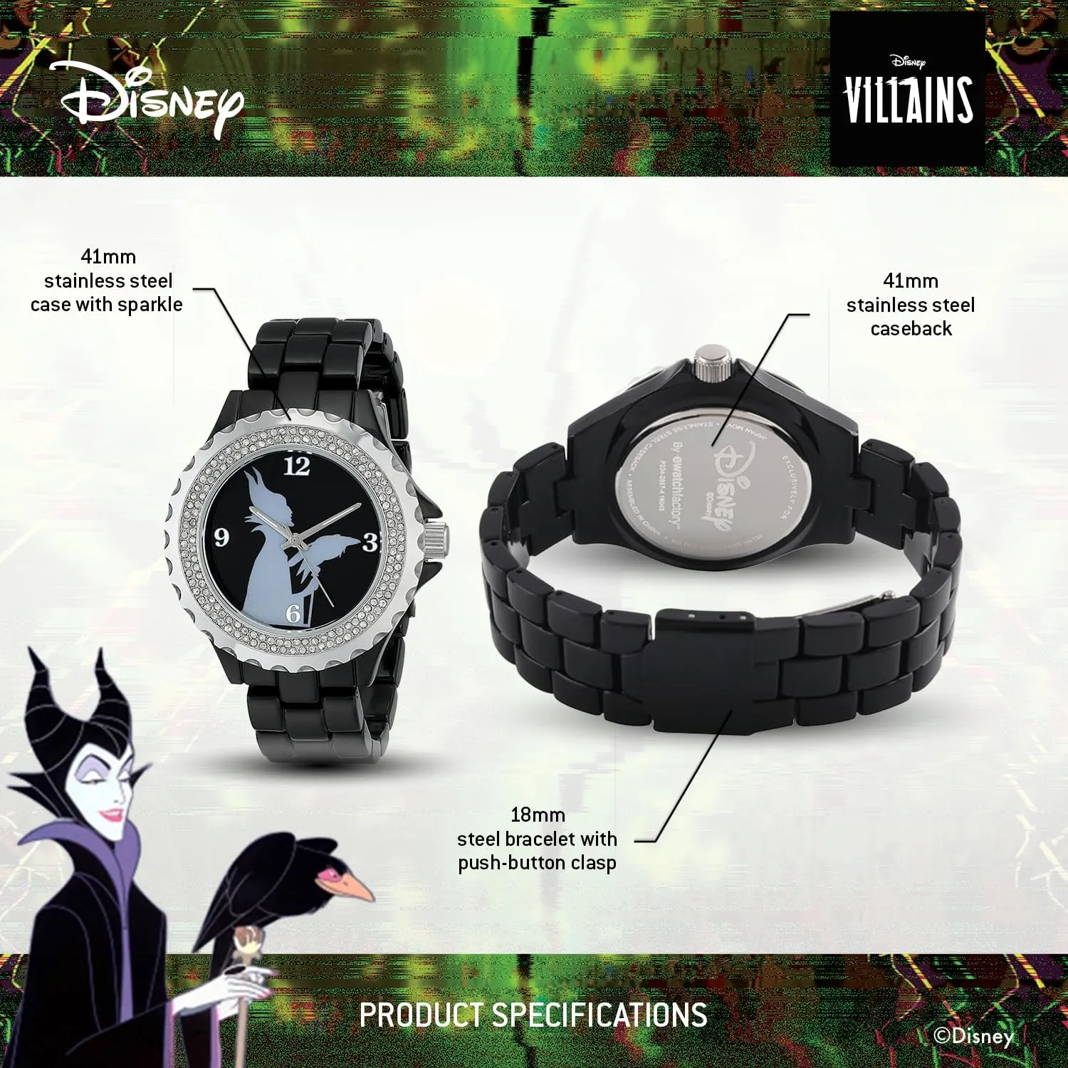 Analog Quartz Bracelet verifiable Watch Disney Adult Enamel Sparkle 