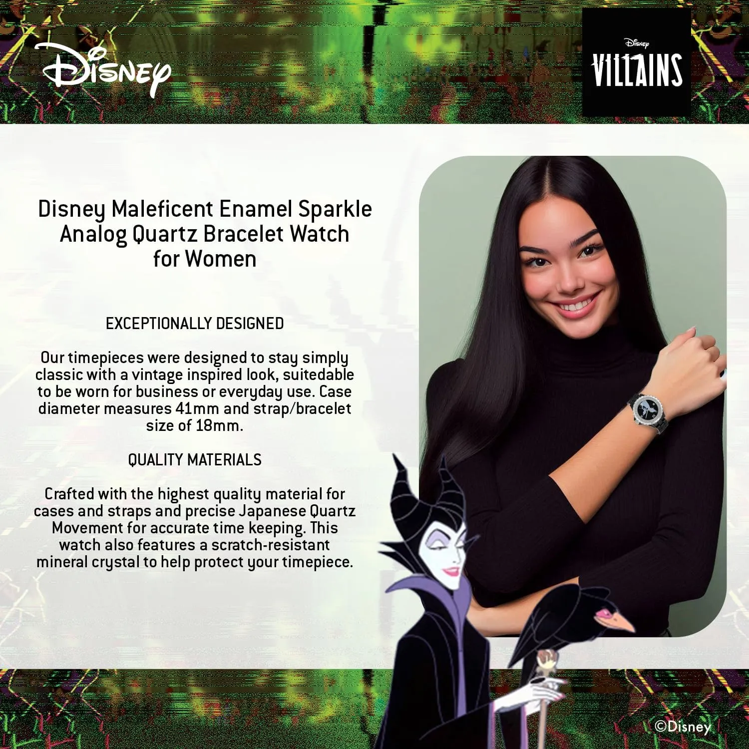 Analog Quartz Bracelet verifiable Watch Disney Adult Enamel Sparkle 
