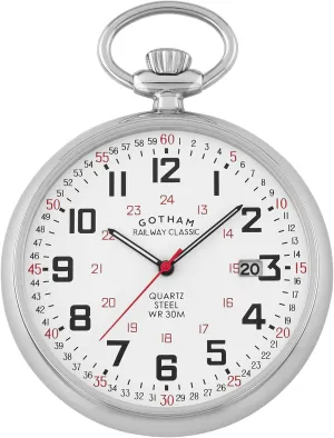 Analog Quartz Date Railroad Pocket adult spiny rail daylight Watch # GWC14105S Gotham Men's Stainless Steel 