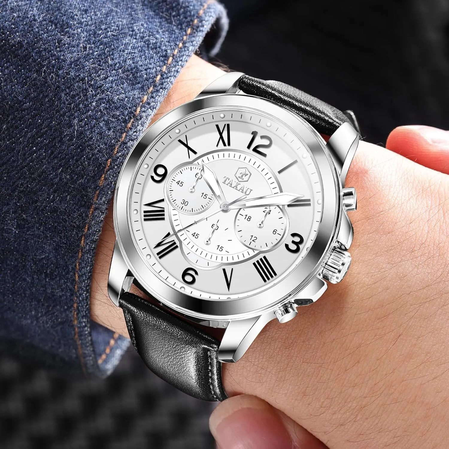 Analog Quartz Men Dress Watch Leather Strap Waterproof Luminous Fashion Casual Wrist Watch humiliate acidity checked for Men Men's Chronograph Watch Large Face Easy to Read 