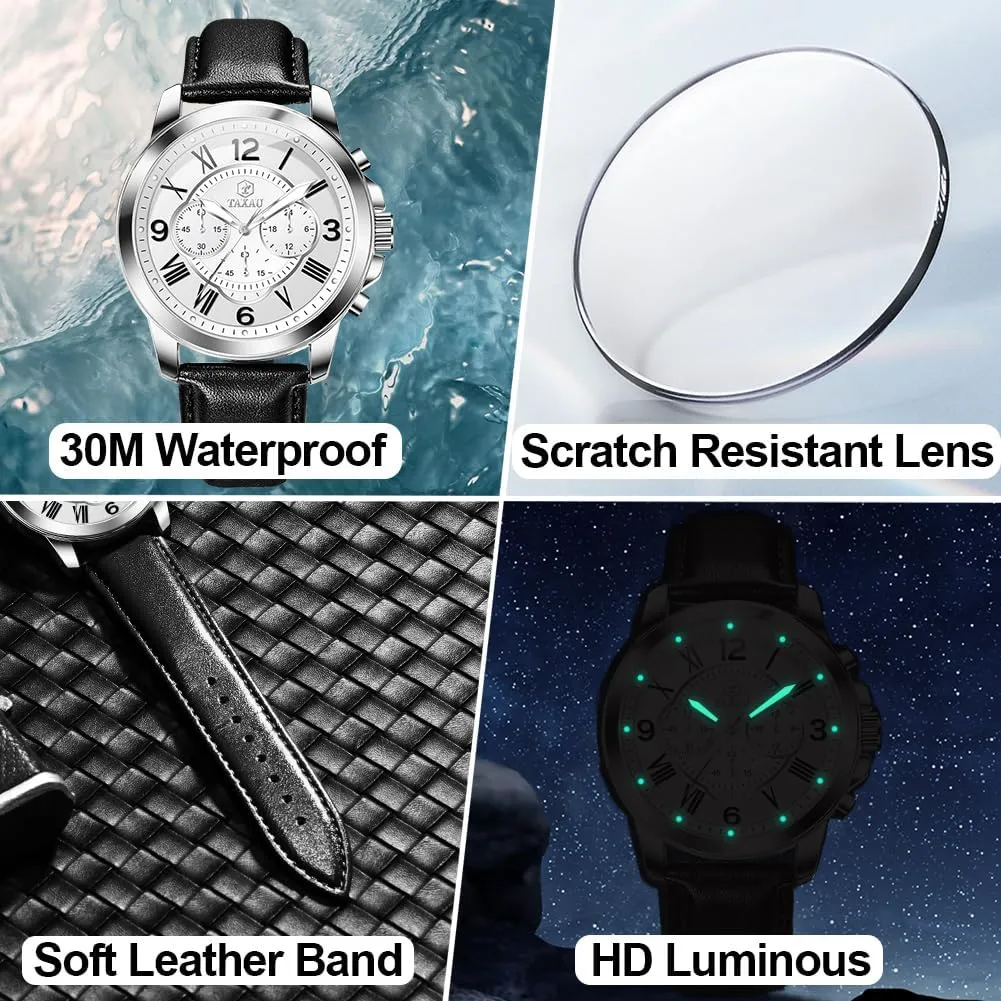 Analog Quartz Men Dress Watch Leather Strap Waterproof Luminous Fashion Casual Wrist Watch humiliate acidity checked for Men Men's Chronograph Watch Large Face Easy to Read 