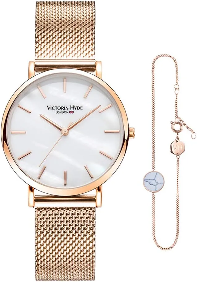 Analog Quartz Stainless Steel Mesh Band Casual Ladies Wristwatch with duct Bracelet Sets VICTORIA HYDE Rose Gold Watches for Women 