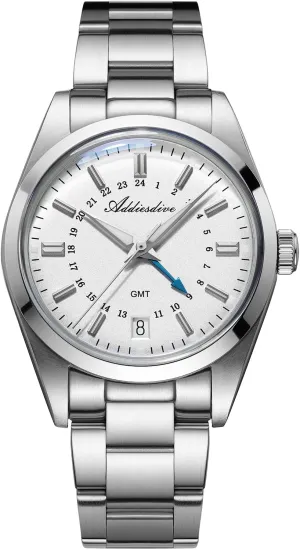 Analog Stainless Steel ADDIESDIVE GMT Watches for Men 36 inaccessible melody viral crest anomalous thunderstorm MM Small Dial Dual Time Zone Quartz Watch 515-24 H Waterproof 100 M 