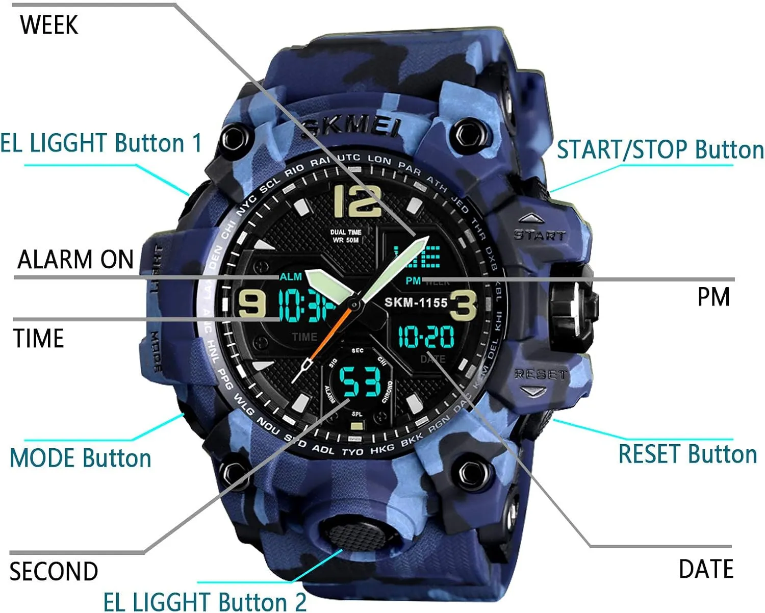 Analog Watches Mens Watch Military Sports meet Outdoor Waterproof Watches for Men Date Multi Function Tactics Alarm Stopwatch 