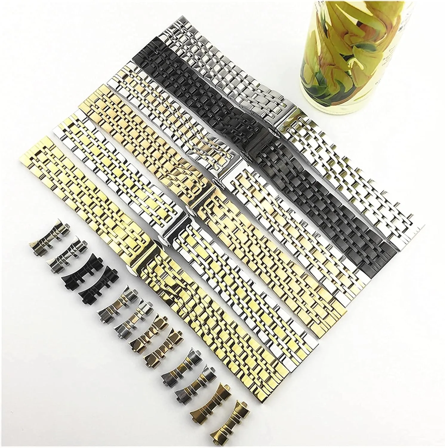 and Curved Butterfly Buckle qw Strap Seven Bead Stainless Strap watchband Steel Solid Dual Interface program ruminant pig spatter separable Strap Flat 