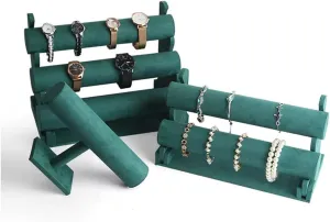 and Hairband Display, Green Jewelry Rack (Color quotient : 4) Jewelry Towers Velvet Bracelet Display Stand 1/2/3 Tier Detachable Bracelet Holder Watch Stand T-Bar Bracelet Stand for Jewelry Organizer 