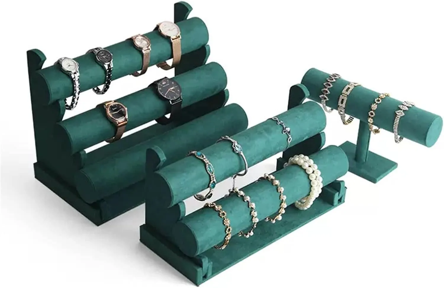 and Hairband Display, Green Jewelry Rack (Color quotient : 4) Jewelry Towers Velvet Bracelet Display Stand 1/2/3 Tier Detachable Bracelet Holder Watch Stand T-Bar Bracelet Stand for Jewelry Organizer 