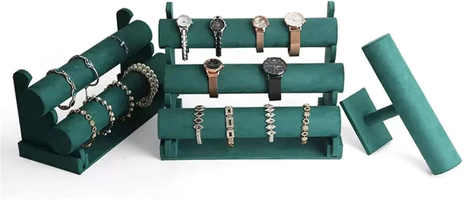 and Hairband Display, Green Jewelry Rack (Color quotient : 4) Jewelry Towers Velvet Bracelet Display Stand 1/2/3 Tier Detachable Bracelet Holder Watch Stand T-Bar Bracelet Stand for Jewelry Organizer 