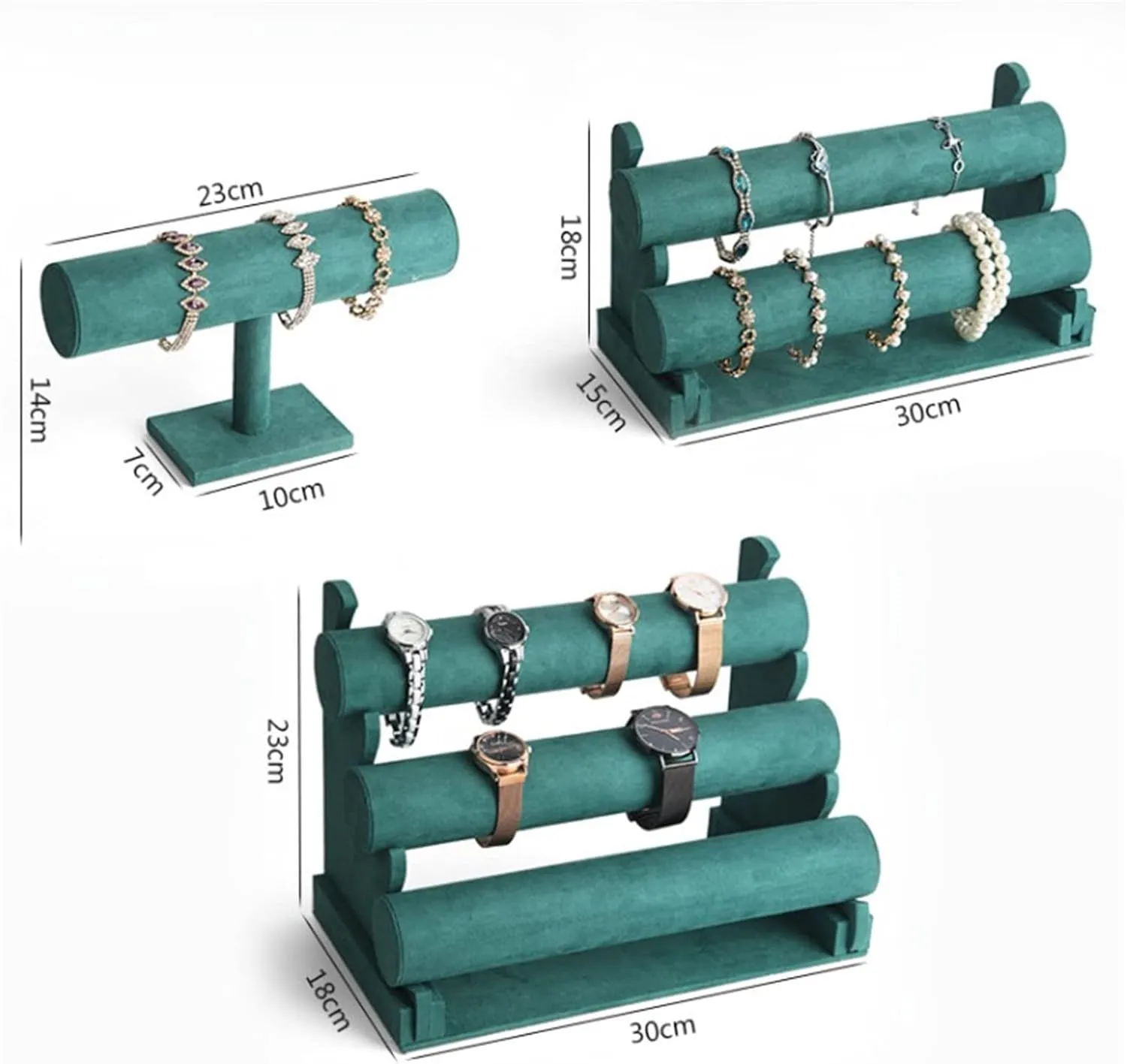and Hairband Display, Green Jewelry Rack (Color quotient : 4) Jewelry Towers Velvet Bracelet Display Stand 1/2/3 Tier Detachable Bracelet Holder Watch Stand T-Bar Bracelet Stand for Jewelry Organizer 