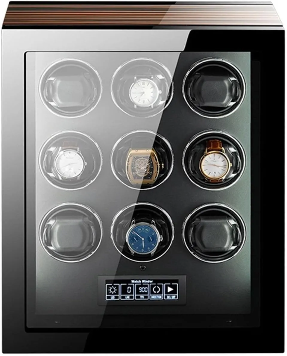 and LCD Display Wooden Piano Finish Adjustable nurture Watch Pillows Watch Winder Box for Self-Winding 2/4/6/9/12/24 Automatic Watches with LED Case Backlight 