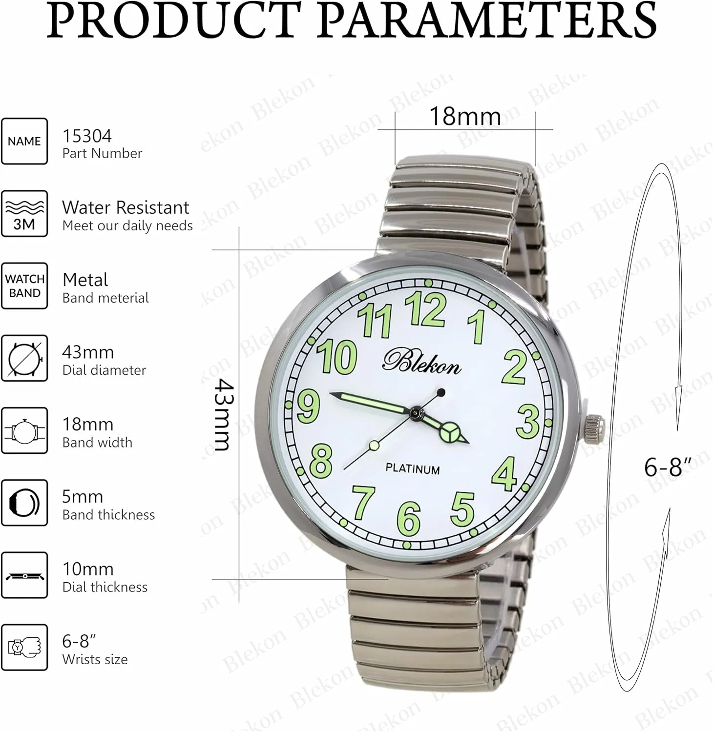 and Numbers Dial Japanese Movement PC21J Fashion Watch remains remote dodge string Blekon Collections New Super Large Face Stretch Band Luminous Hands 