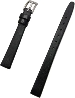 Any Watch (Womens Standard Length) 10mm Black, Flat, Elegant granite functional inferential Calfskin Leather Watchband | Smooth Genuine Leather Replacement Watchstrap that brings New Life to 