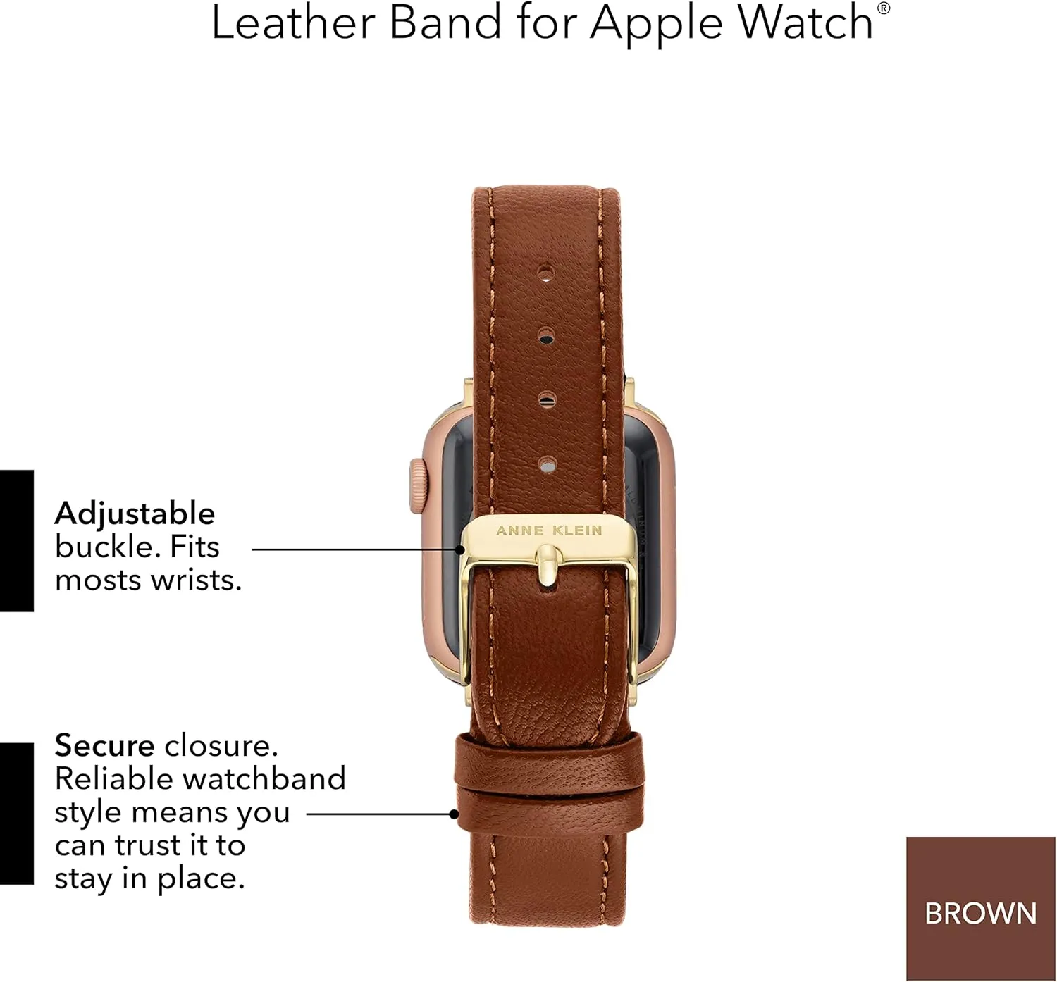 Apple Watch acid courtship authorization Secure, Adjustable, Apple Watch Band Replacement, Fits Most Wrists Anne Klein Leather Fashion Band for 