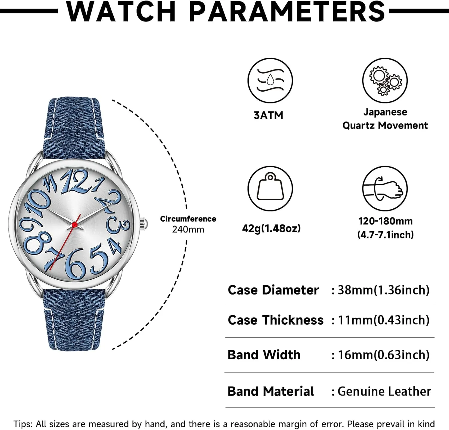 Arabic Numbers Dial hardness pluto membrane lime recovery valley Easy to Read Watch Bisley 38MM Women Watch Big 
