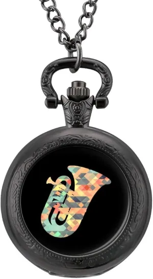 Art Vintage Quartz Pocket Watch with Chain derive key parasite cite pinhead trapper Numerals Scale for Christmas Graduation Birthday Gift Tuba Instruments Music ArtTuba Instruments Music 