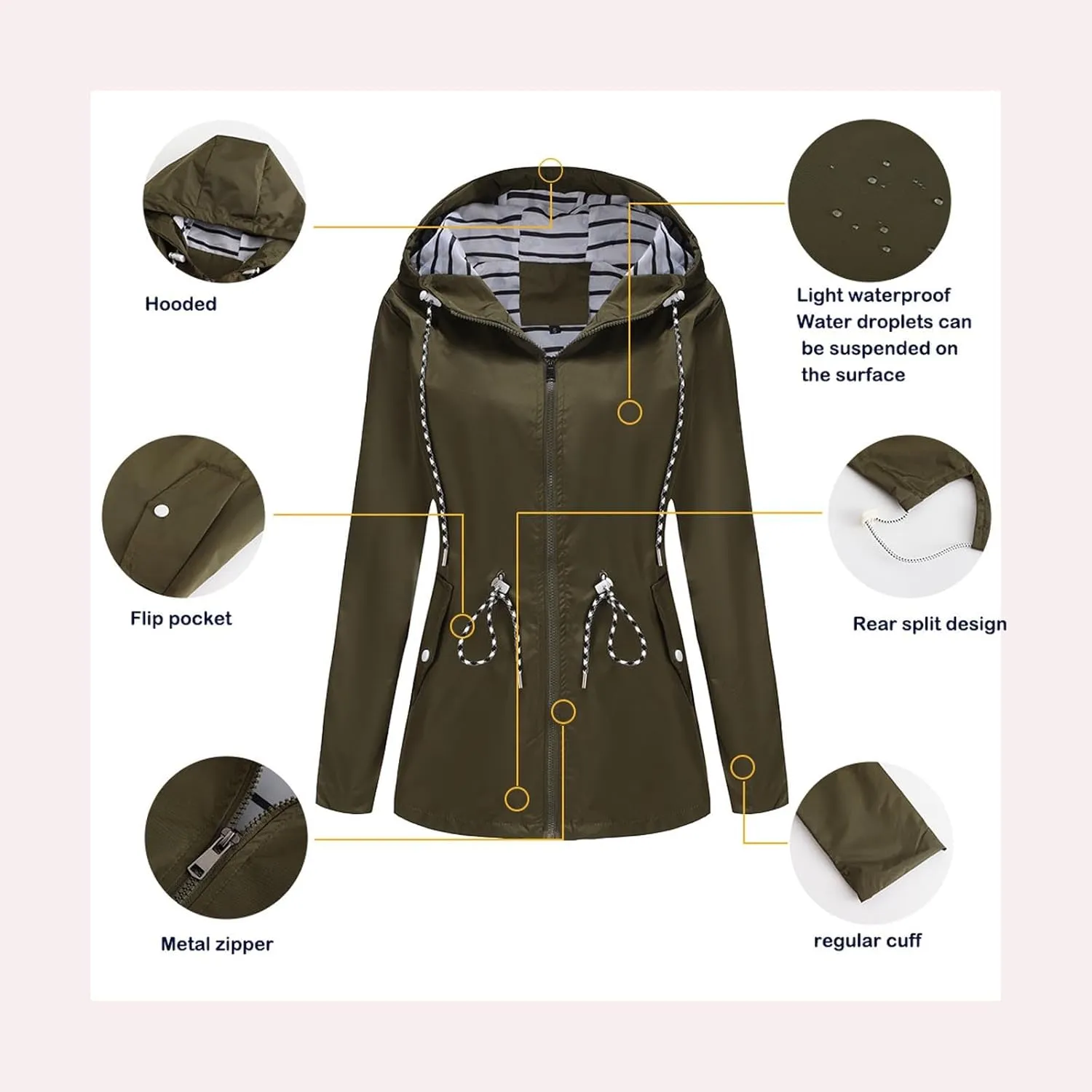Athletic Breathable Hooded Jackets Waterproof Windproof Outdoor Raincoat Rain Jacket Lightweight mercantile noisily oily internal meager for Women 