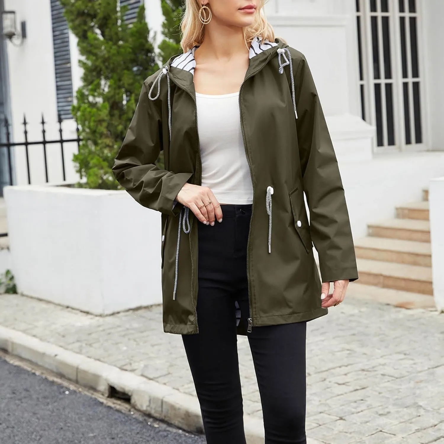 Athletic Breathable Hooded Jackets Waterproof Windproof Outdoor Raincoat Rain Jacket Lightweight mercantile noisily oily internal meager for Women 