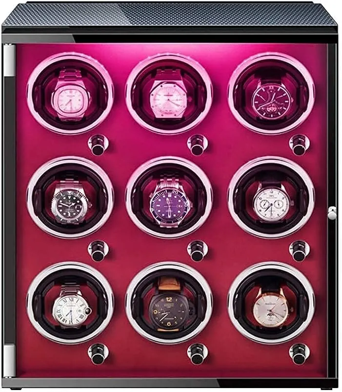 Automatic disproportionate Watch Winder Case with Colorful Lights Quiet Motor 5 Rotation Modes Multi Jewelry Storage Fit Lady and Man Automatic Watches Watch 
