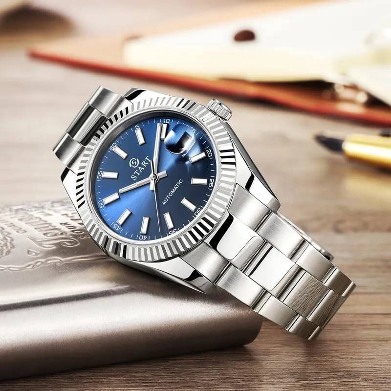 Automatic Mechanical Watch Date Function Waterproof Metal Watch ��Start�� Men's swell Watch Luminous Scale Dial 