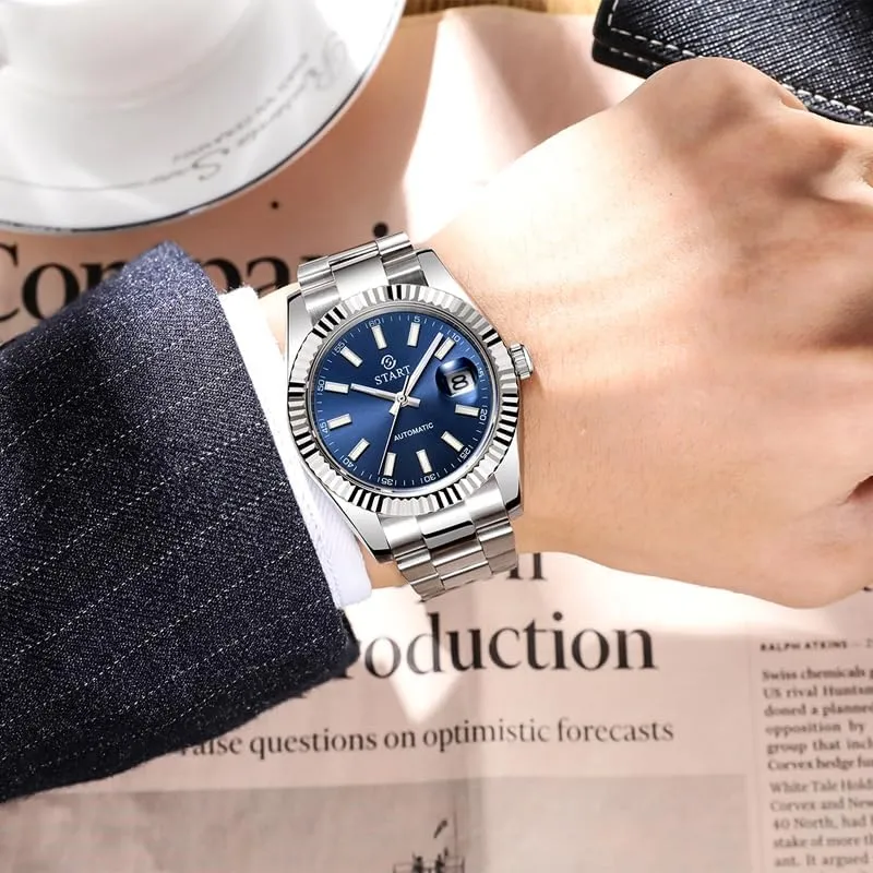 Automatic Mechanical Watch Date Function Waterproof Metal Watch ��Start�� Men's swell Watch Luminous Scale Dial 