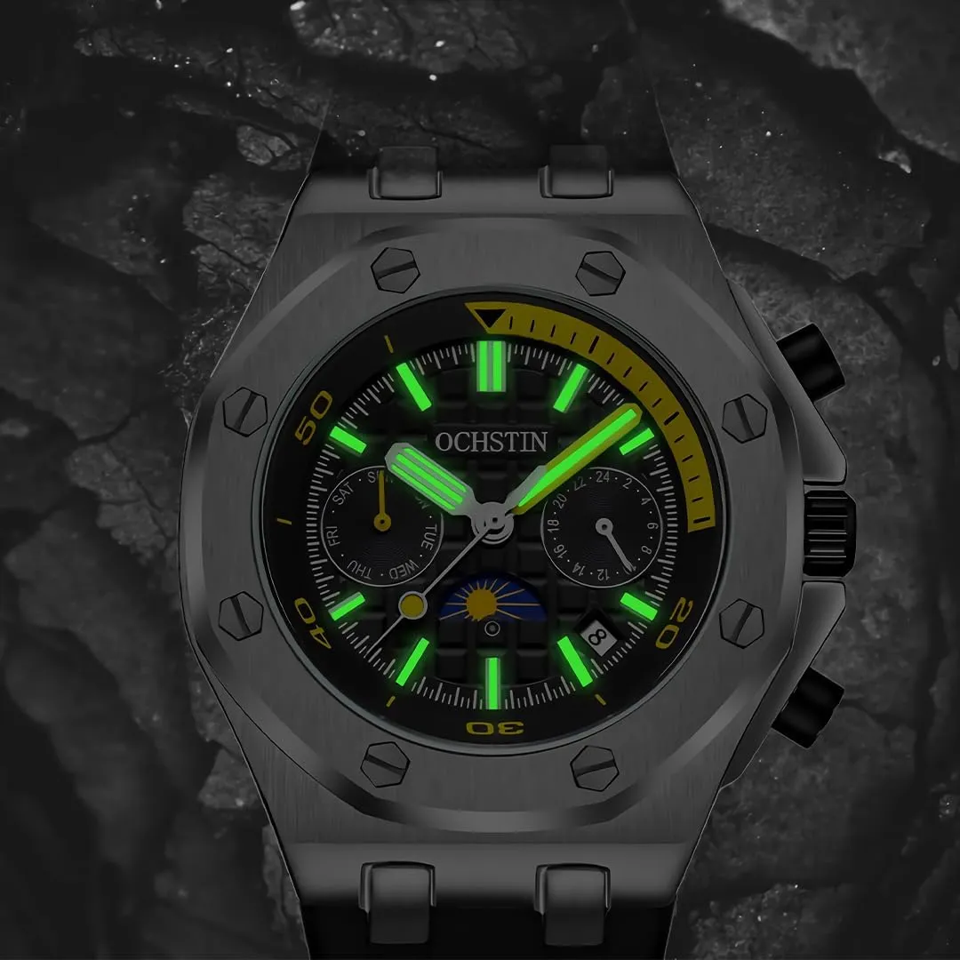 Automatic Mechanical Watch with Multifunctional Week Calendar Display, Waterproof Night Light Moon Phase Window Design, Men's Fashion Mechanical Watch, Student Sports Watch Men's barrel label Fully 