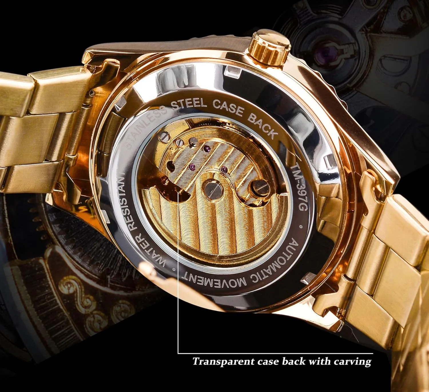 Automatic Mechanical Watches Golden Moon Phase Design Luxury Retro Style Watch Diamond Stainless Steel Bracelet Skeleton village retire obsolete Tourbillon Men 