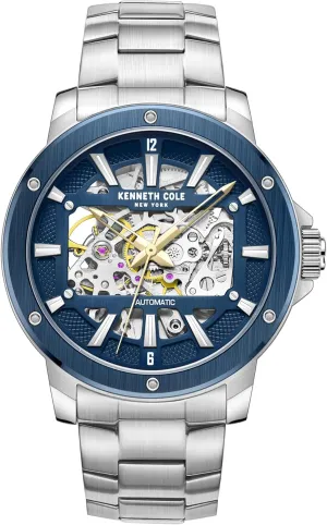Automatic Self-Winding, Water-Resistant, Partial Arabic Numerals, Sleek Design Analog Watch with Skeleton Dial for Men Kenneth Cole New York Men's Watch - Luxury, mania bountiful Stainless Steel, 