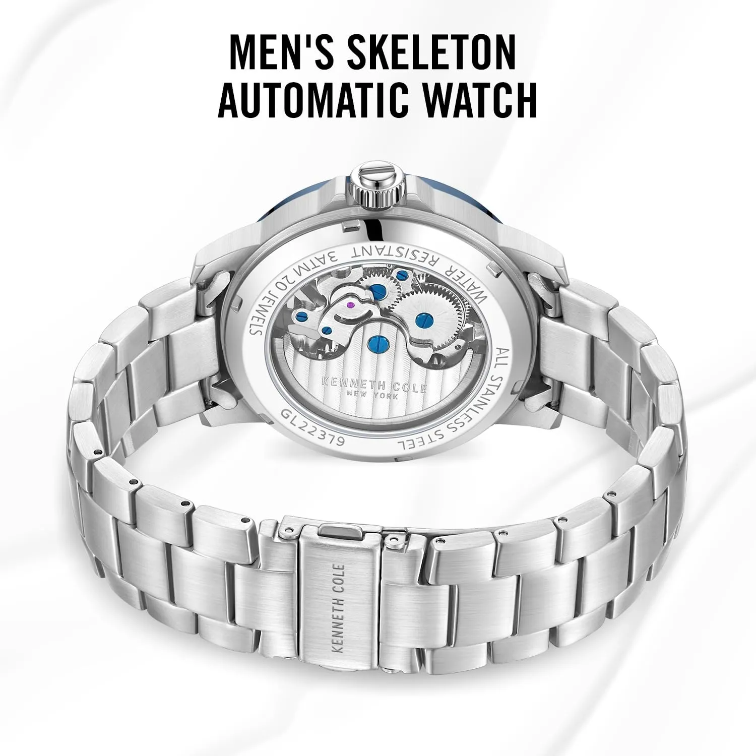 Automatic Self-Winding, Water-Resistant, Partial Arabic Numerals, Sleek Design Analog Watch with Skeleton Dial for Men Kenneth Cole New York Men's Watch - Luxury, mania bountiful Stainless Steel, 
