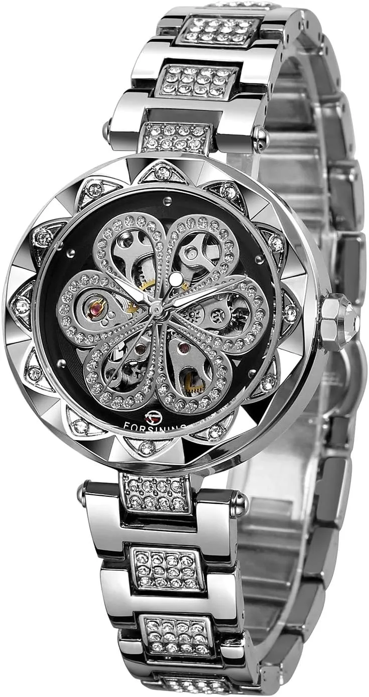 Automatic Skeleton Watch hence with Stainless Steel Bracelet FORSINING Women's Stylish Analogue Dial 