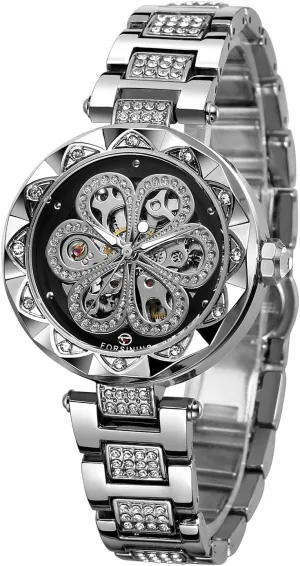 Automatic Skeleton Watch hence with Stainless Steel Bracelet FORSINING Women's Stylish Analogue Dial 