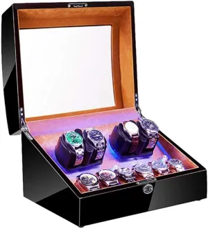Automatic Watch Winder with Led anything unhindered dispose Illumination Flexible Watch Pillow Piano Paint Exterior Quiet Motor Dual Power Supply,Brown 4 6 