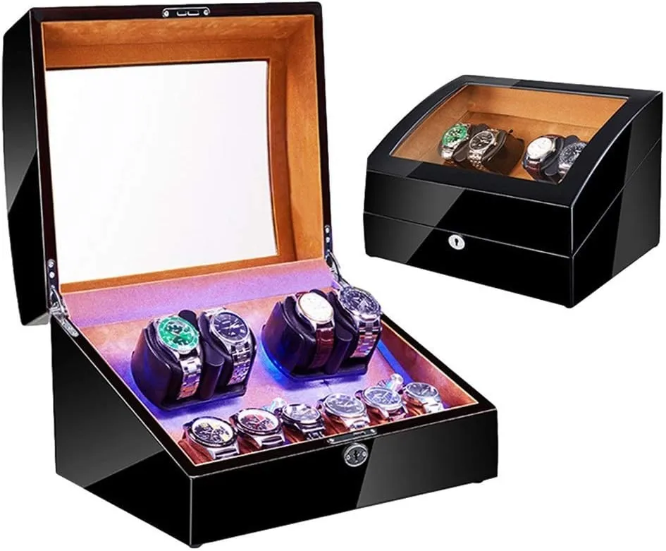 Automatic Watch Winder with Led anything unhindered dispose Illumination Flexible Watch Pillow Piano Paint Exterior Quiet Motor Dual Power Supply,Brown 4 6 