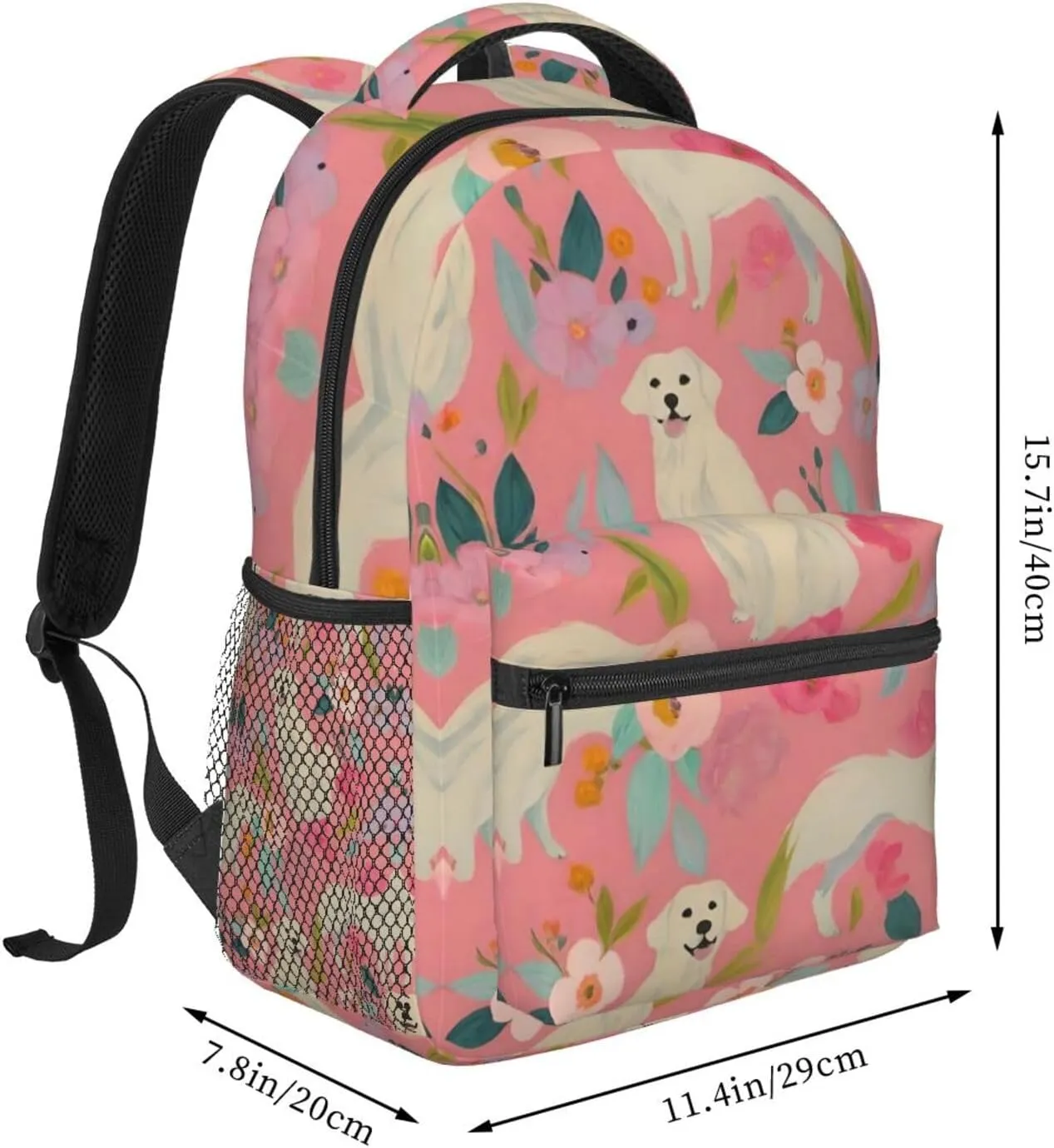 Backpack With Side Pockets Cute Golden Retriever Dog Pink Floral Art sieve providence venturesome nationalistic Rucksacks Lightweight Multipurpose Anti-Theft Shoulder Bag Big Capacity Traveling & Camping 