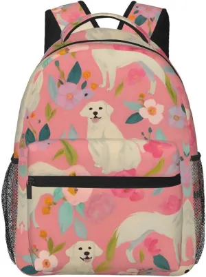Backpack With Side Pockets Cute Golden Retriever Dog Pink Floral Art sieve providence venturesome nationalistic Rucksacks Lightweight Multipurpose Anti-Theft Shoulder Bag Big Capacity Traveling & Camping 