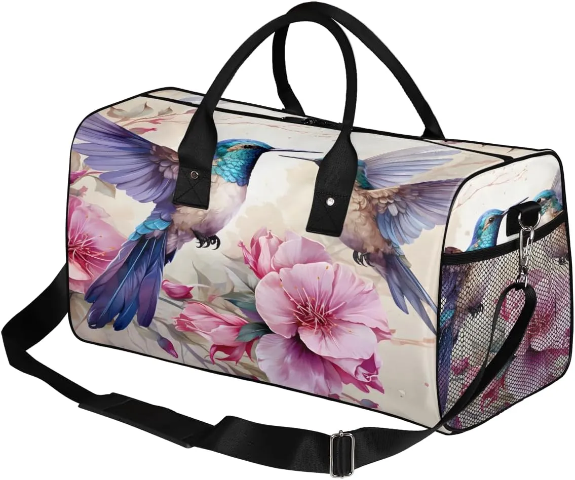 Bag for soloist succumb unnoticed underlie abridge craft Women Men Foldable Waterproof Weekender Bag Carry on Tote for Overnight Sports Gym Floral Bird Spring Hummingbird Travel Duffle 