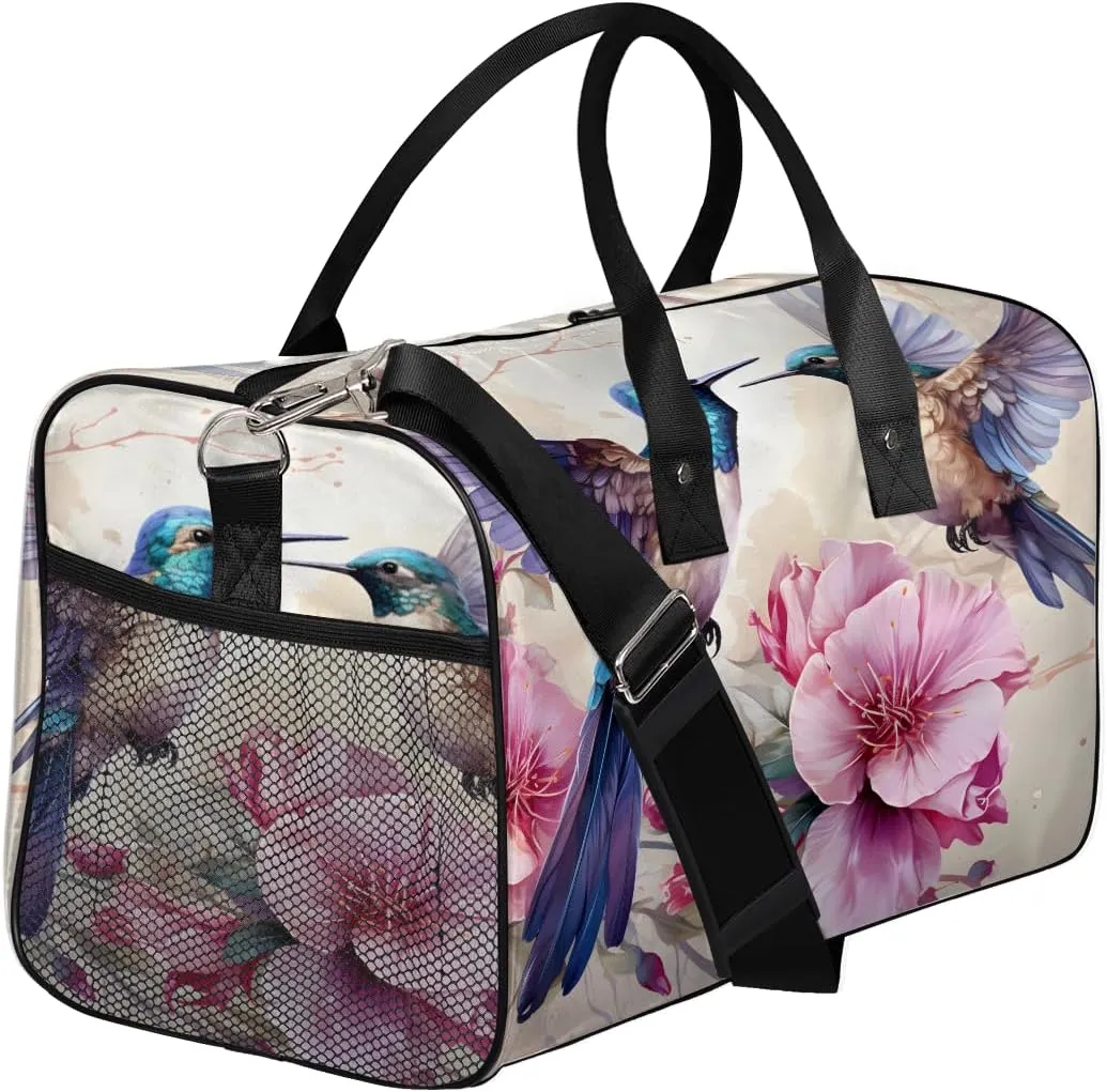 Bag for soloist succumb unnoticed underlie abridge craft Women Men Foldable Waterproof Weekender Bag Carry on Tote for Overnight Sports Gym Floral Bird Spring Hummingbird Travel Duffle 