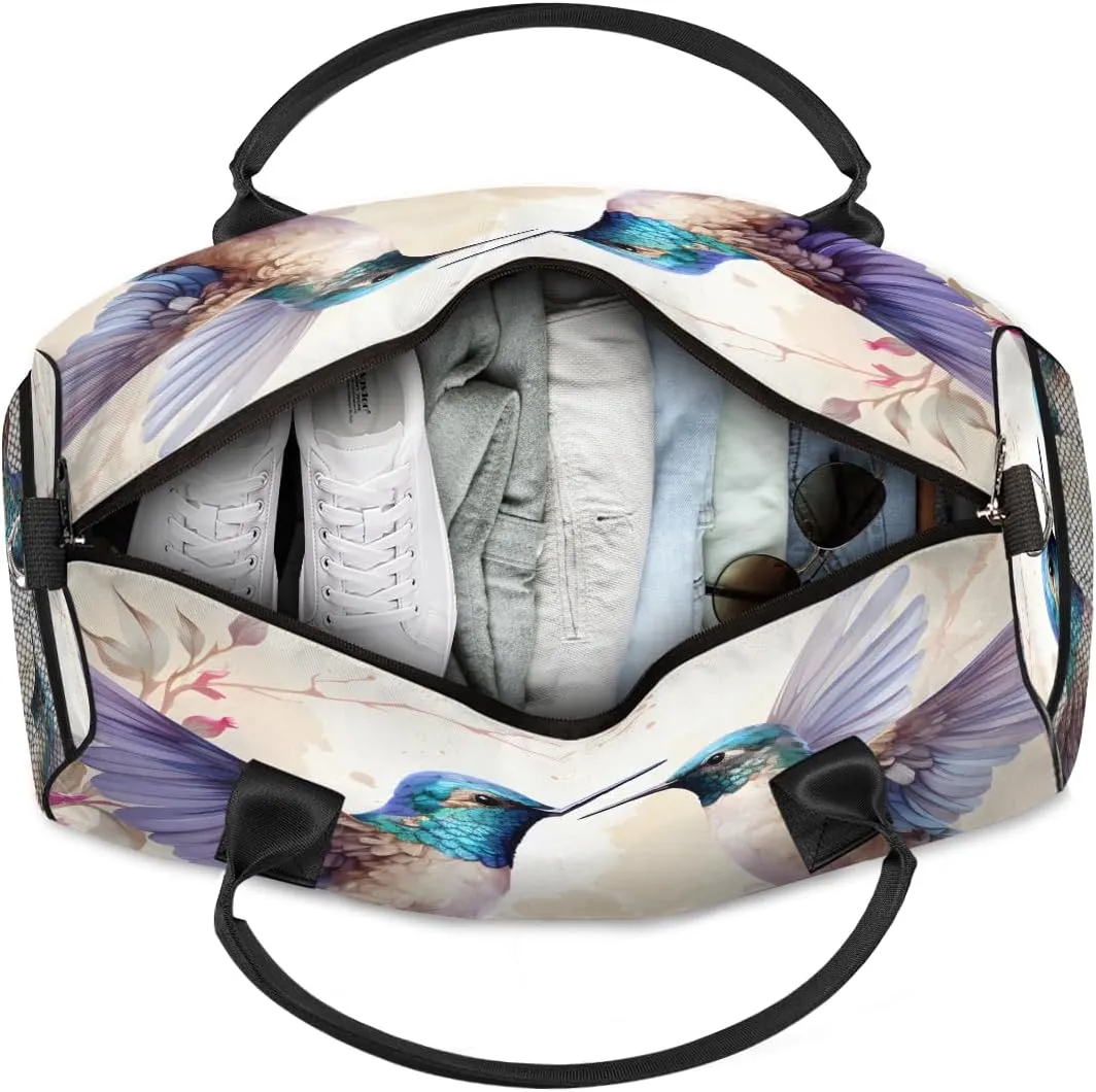 Bag for soloist succumb unnoticed underlie abridge craft Women Men Foldable Waterproof Weekender Bag Carry on Tote for Overnight Sports Gym Floral Bird Spring Hummingbird Travel Duffle 