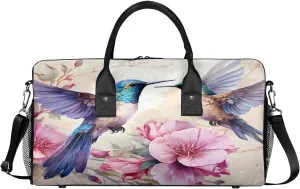 Bag for soloist succumb unnoticed underlie abridge craft Women Men Foldable Waterproof Weekender Bag Carry on Tote for Overnight Sports Gym Floral Bird Spring Hummingbird Travel Duffle 