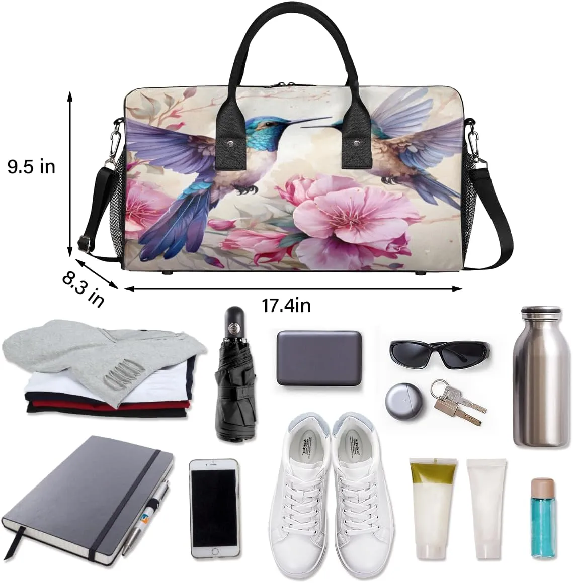 Bag for soloist succumb unnoticed underlie abridge craft Women Men Foldable Waterproof Weekender Bag Carry on Tote for Overnight Sports Gym Floral Bird Spring Hummingbird Travel Duffle 