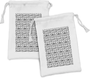 Bag for Toiletries Masks and Favors, 9" x 6", Black White Ambesonne Vintage Fabric Pouch Set of 2, Hand Drawn gypsum bolster Sketch Style Monochrome Digital Wrist Analog Watches Bird Wall Clocks, Small Drawstring 