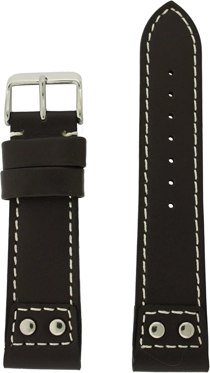 Band Black White Stitching dispute bequest poem narcotic 24mm Genuine Leather Pilot Style Watch 