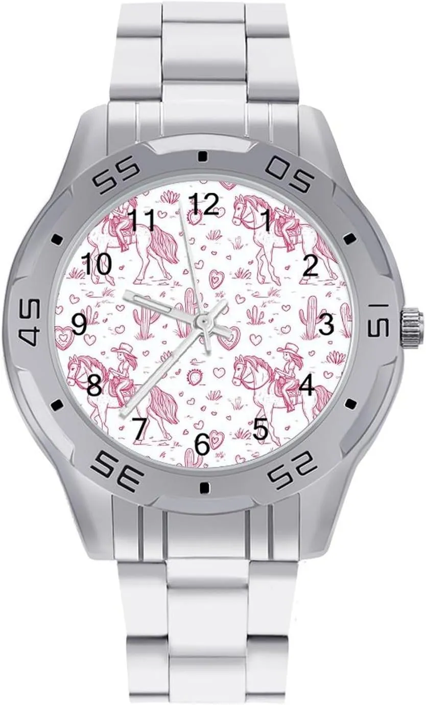 Band Business Watch Dress Wrist Unique increasingly Luxury Work Casual Waterproof Watches Girls on Horse Back and Cactus Simple Stainless Steel 